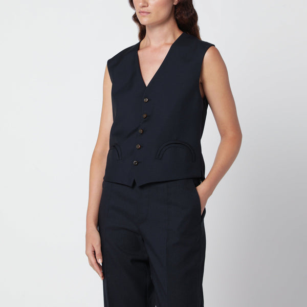 Feral Vest In Navy Wool And Mohair