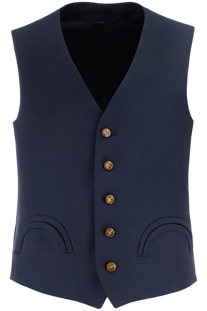 Women's Blue Wool Vest With V Neck