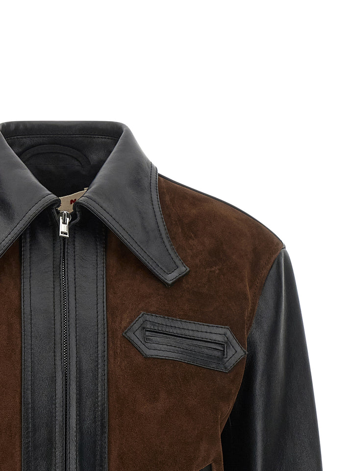 Marni Leather And Suede Jacket Puffer Jackets - Black | 8c084e54690af6e7730669293708ba093555f9ef