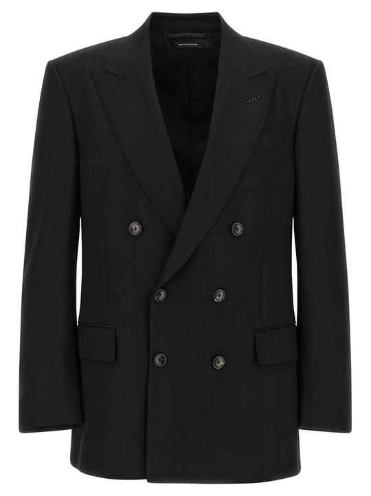 Satin Striped Blazer Black