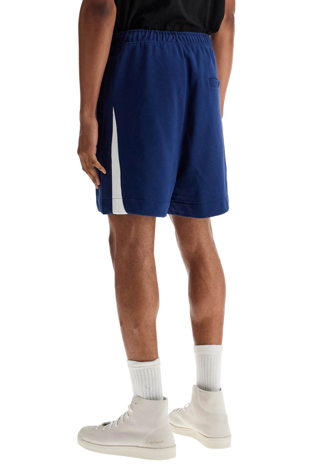 Blue Cotton Shorts With Side Stripes