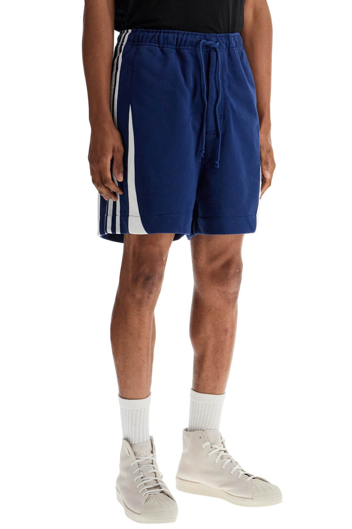 Blue Cotton Shorts With Side Stripes