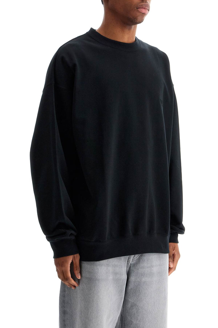 Black Cotton Crewneck Sweatshirt With Tone On Tone Logo