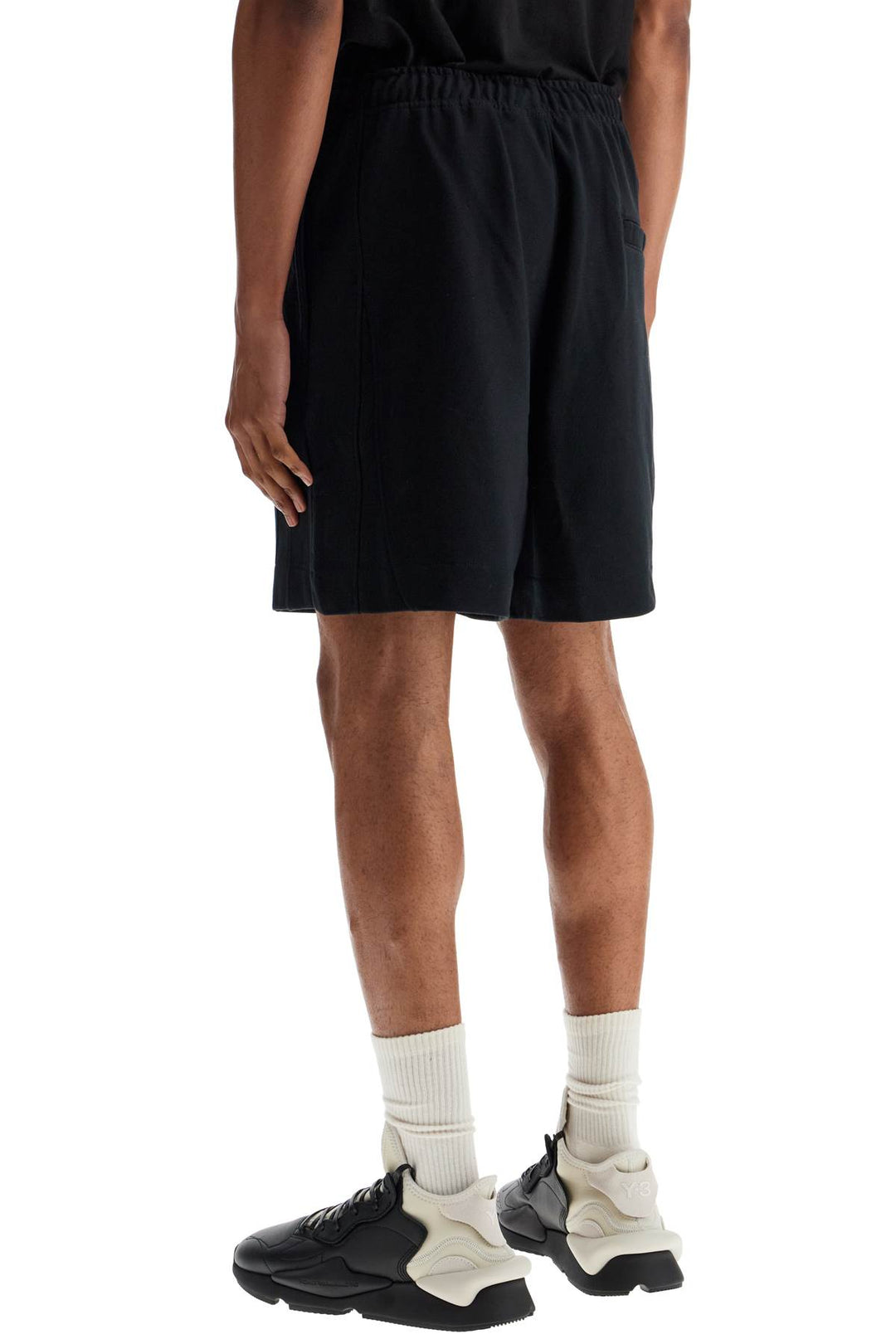 Black Cotton Shorts With White Stripes