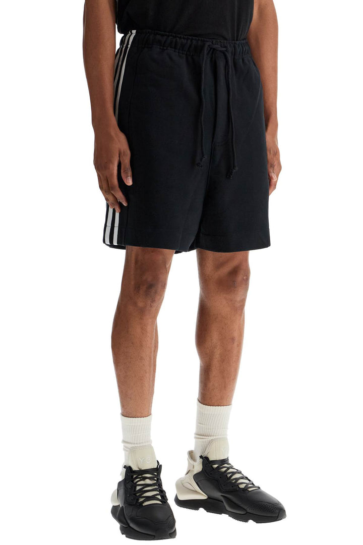 Black Cotton Shorts With White Stripes