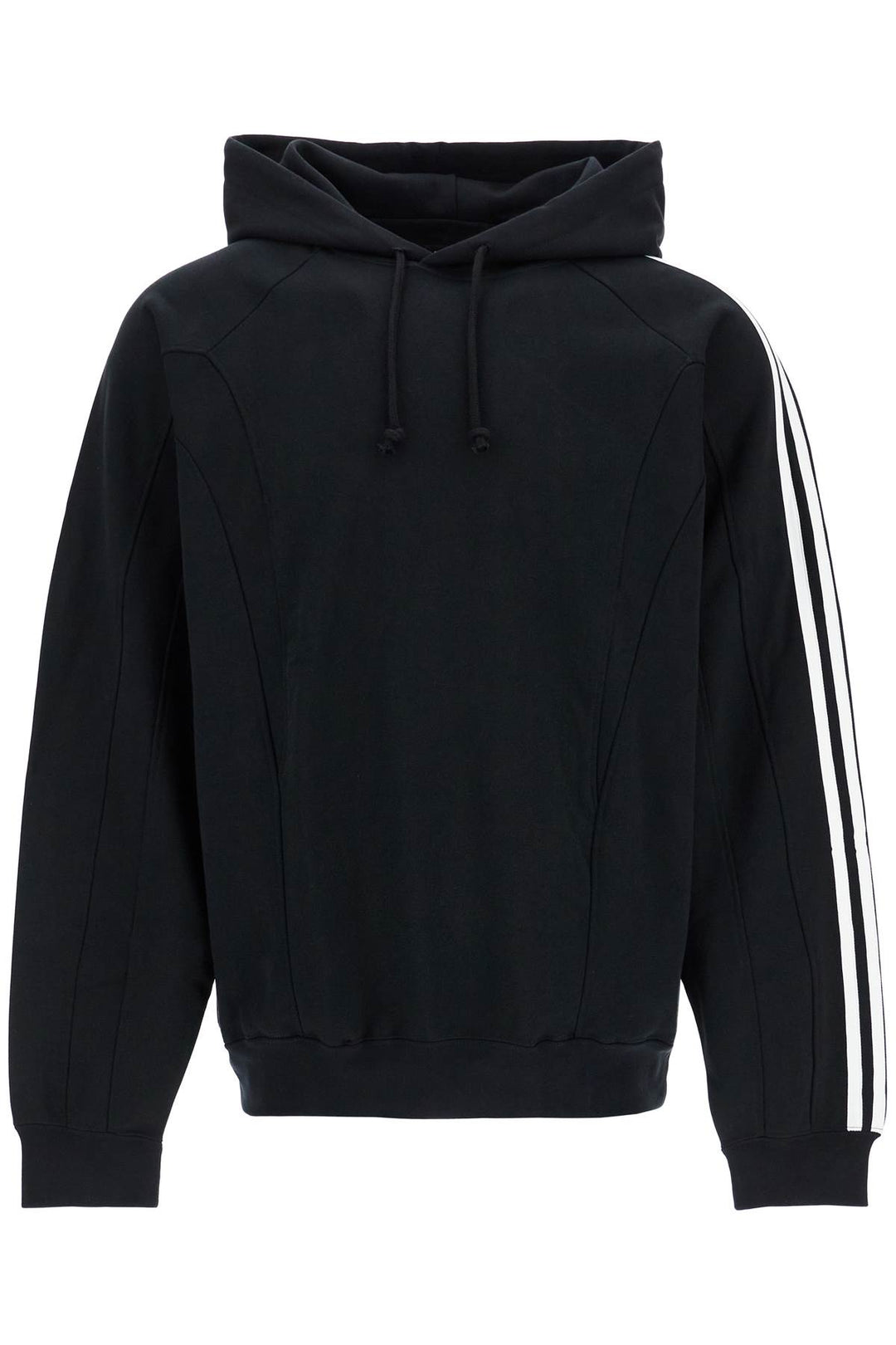 Black Cotton And Recycled Polyester Hoodie With White Raglan Stripes