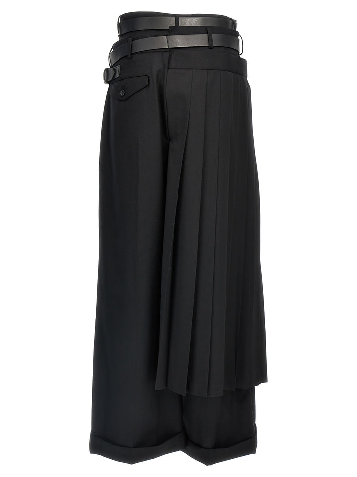 Belt Pleated Insert Pants Black