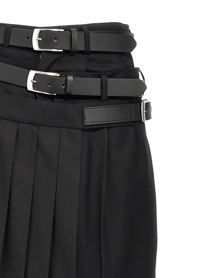 Belt Pleated Insert Pants Black