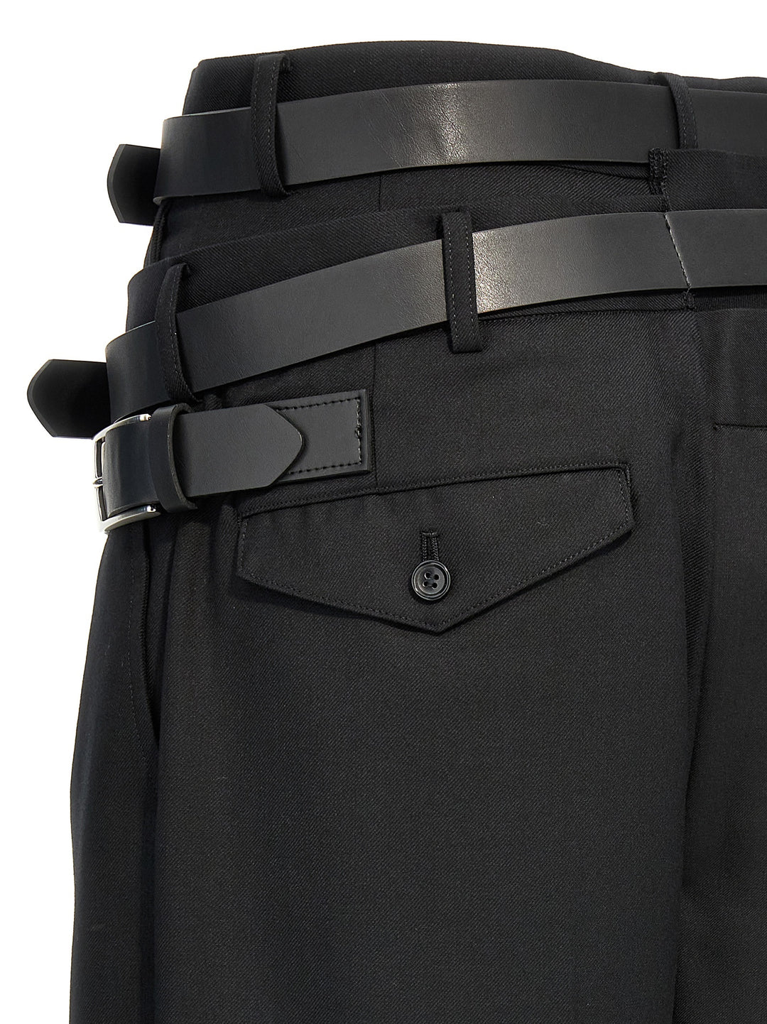 Belt Pleated Insert Pants Black