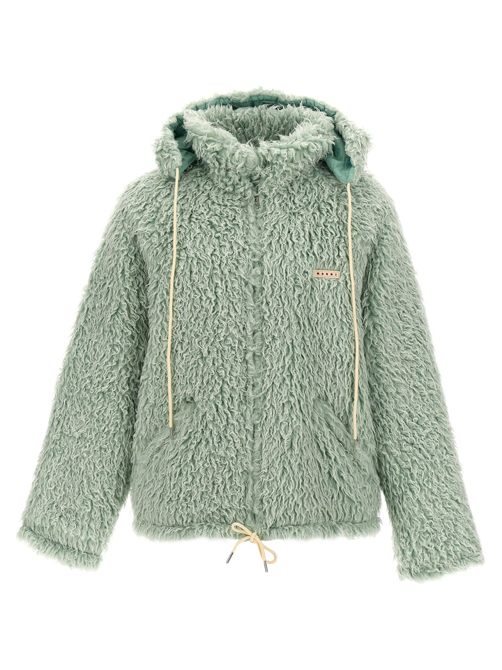 Long Pile Shaggy Casual Jackets, Parka Green