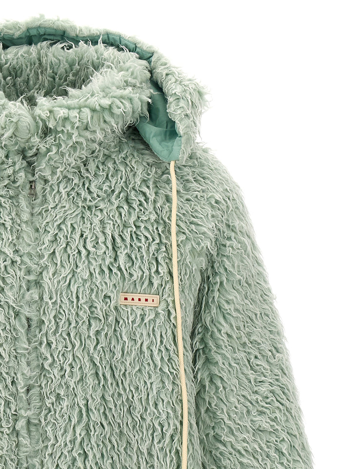 Long Pile Shaggy Casual Jackets, Parka Green