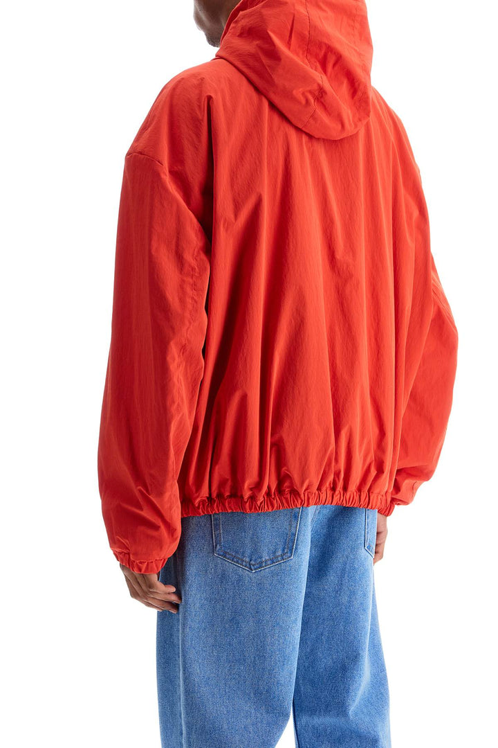 Red Hooded Jacket In Polyester With Embroidered Logo