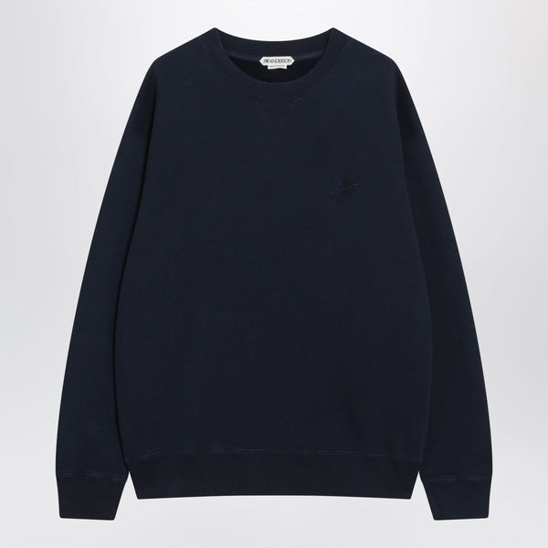 Navy Cotton Sweatshirt With Embroidered Logo