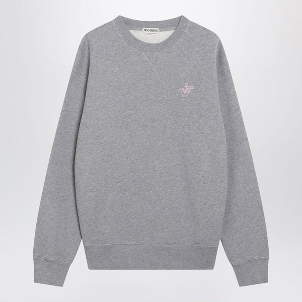 Grey Cotton Sweatshirt With Embroidered Logo