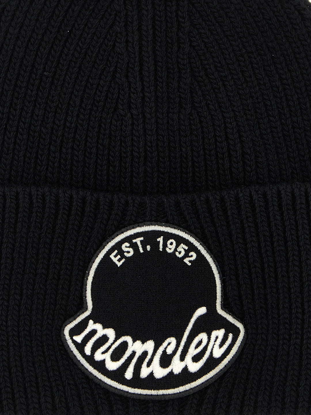 Moncler Logo Patch Beanie Hats - Black | abe520b4574d7a79e554ac8397b8de39862b5105