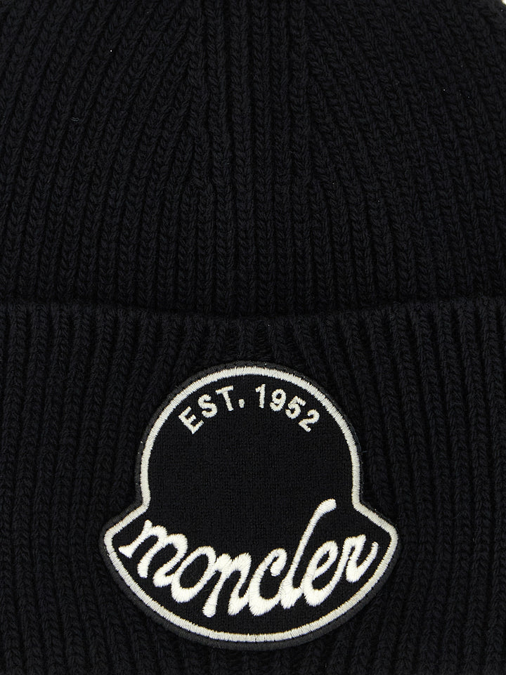 Moncler Logo Patch Beanie Hats - Black | abe520b4574d7a79e554ac8397b8de39862b5105