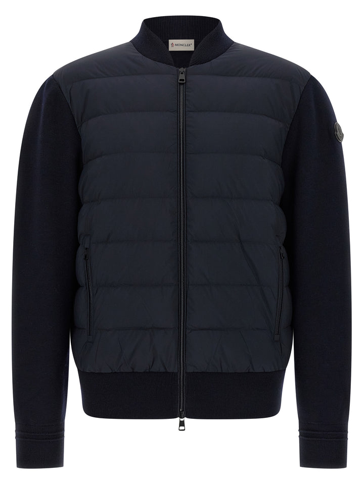 Moncler Two-Material Cardigan Sweaters and Cardigans - Blue | 392acadb523a8d0bcfa776ddb69207133beefe72
