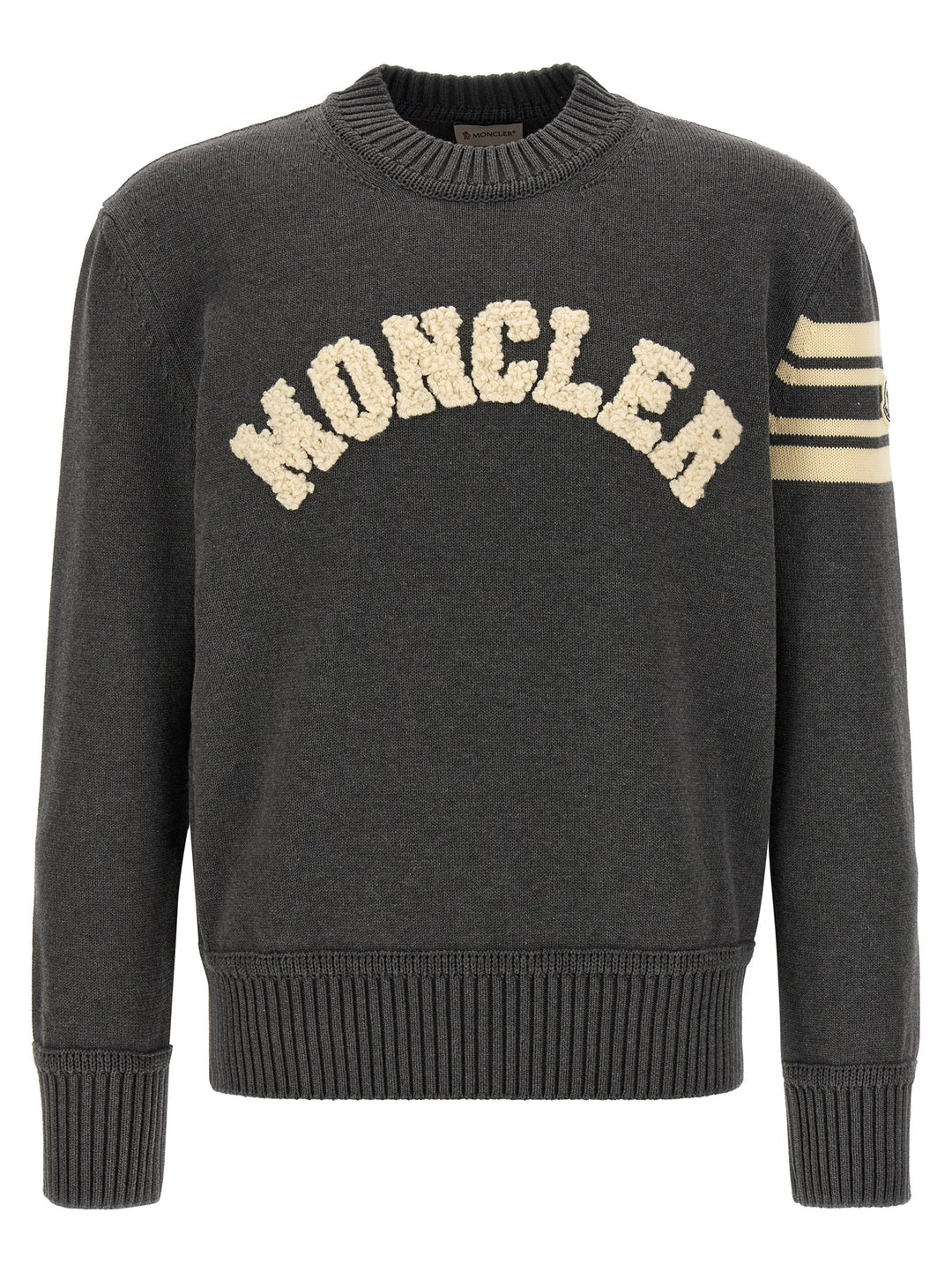 Moncler Bouclé Logo Sweater Sweaters and Cardigans - Gray | 511694a08f4c40567f2e421597976dde148ae61f