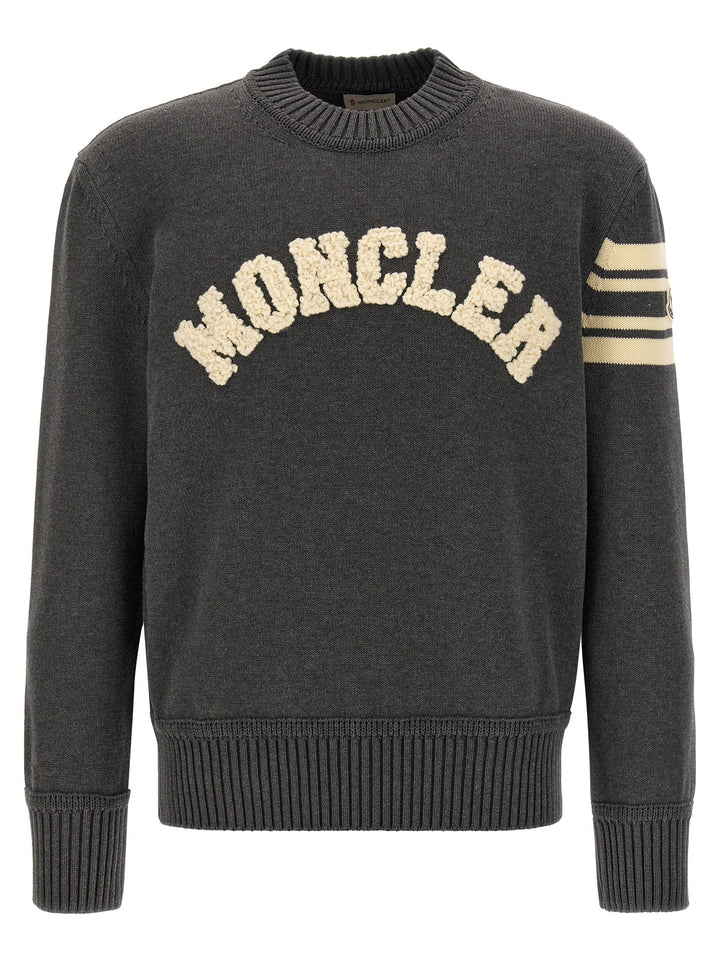 Moncler Bouclé Logo Sweater Sweaters and Cardigans - Gray | 511694a08f4c40567f2e421597976dde148ae61f