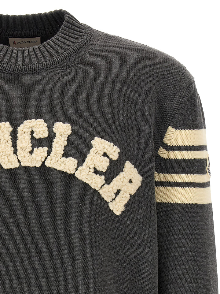 Moncler Bouclé Logo Sweater Sweaters and Cardigans - Gray | f954a941b19d9cef53025828801139a81694d891