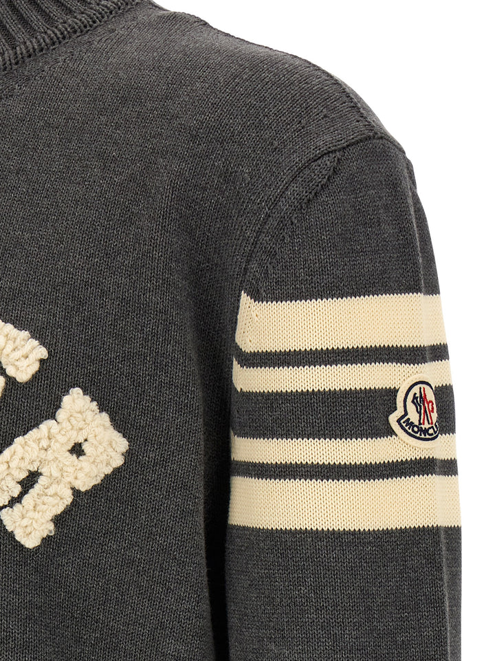 Moncler Bouclé Logo Sweater Sweaters and Cardigans - Gray | 37ac5e3777c2c71dc24a49c3f5e18e64e16b296f
