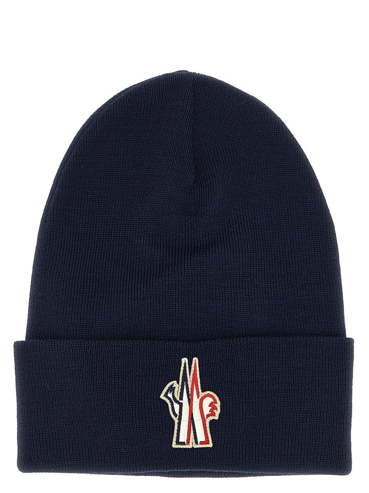 Moncler Grenoble Logo Patch Beanie Hats - Blue | 82340bcf3ca2d325d9952f1b110c319a5bb16ed5