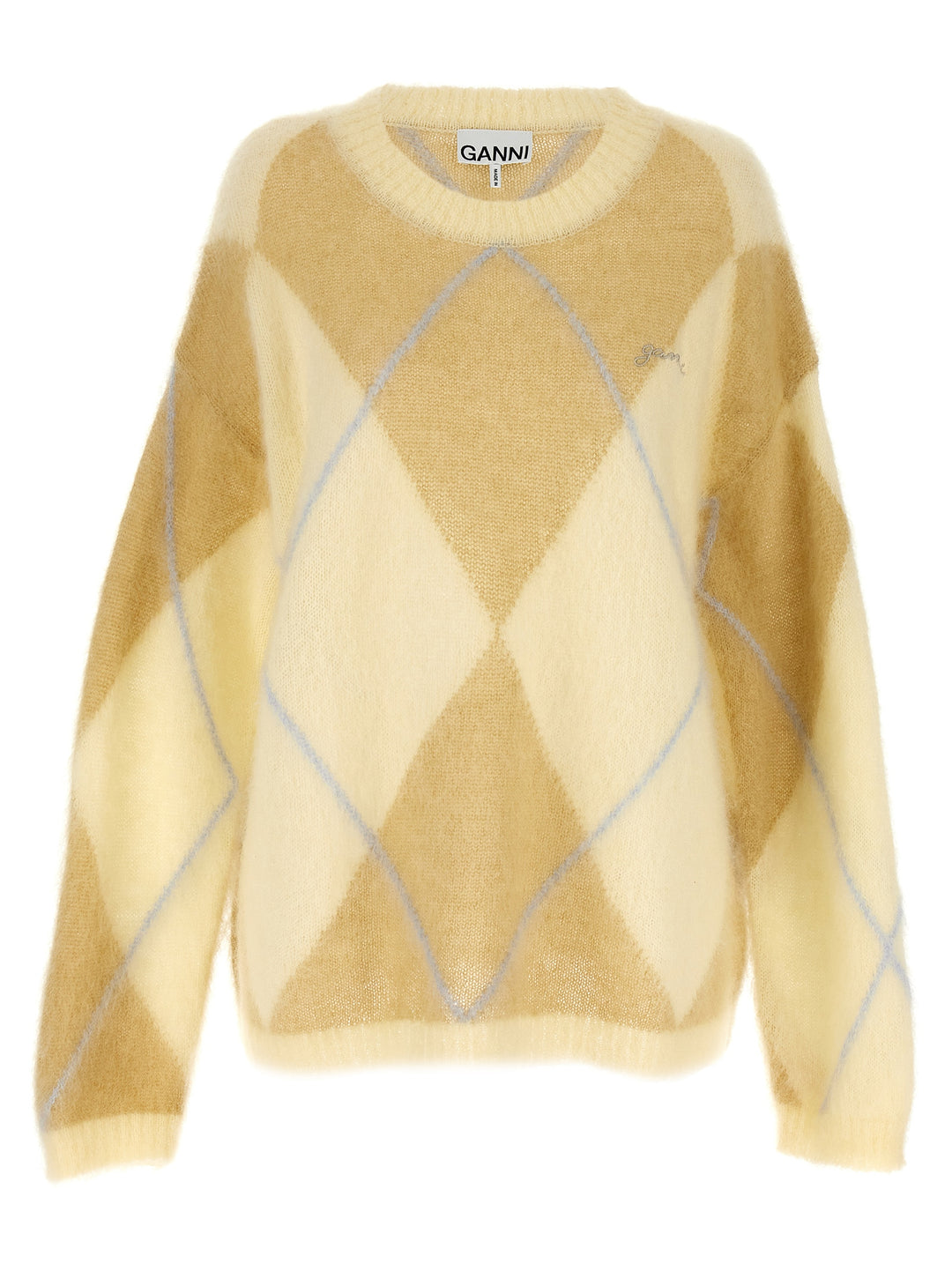 Logo Embroidery Diamond Sweater Sweater, Cardigans Yellow