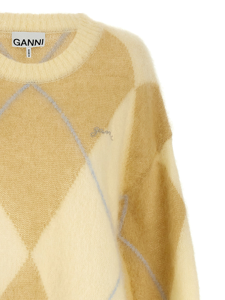 Logo Embroidery Diamond Sweater Sweater, Cardigans Yellow