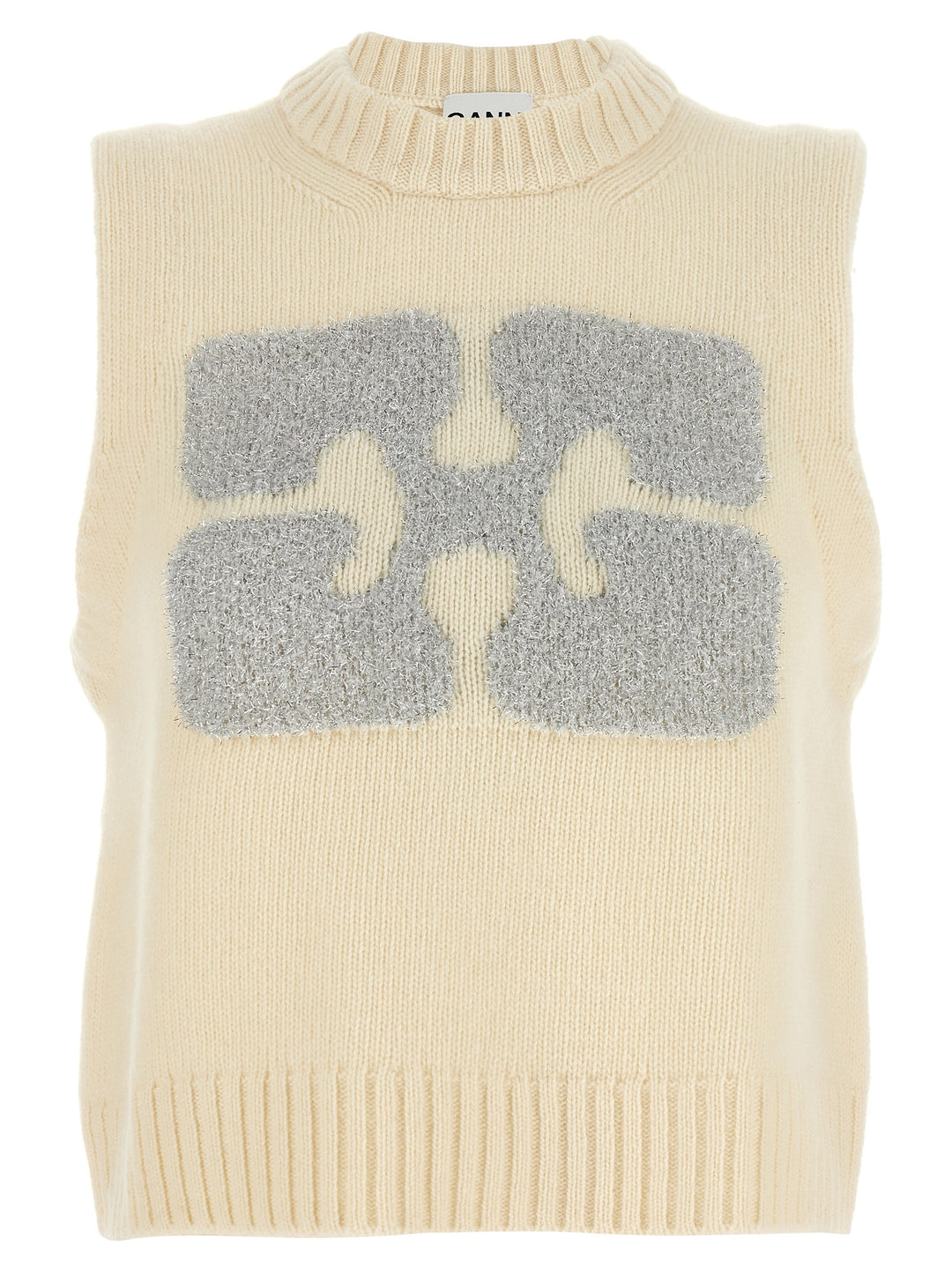 Lurex Logo Vest Gilet White