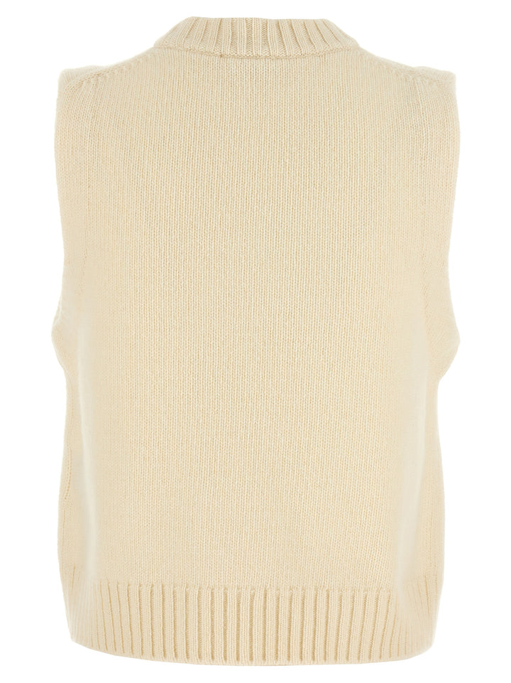 Lurex Logo Vest Gilet White