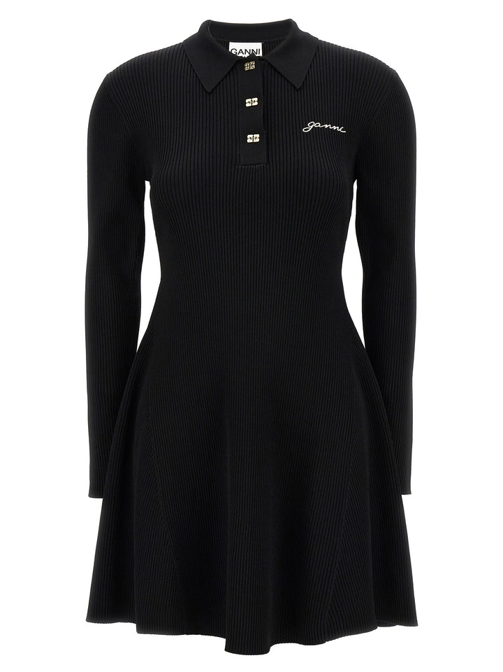 Logo Embroidery Ribbed Dress Dresses Black