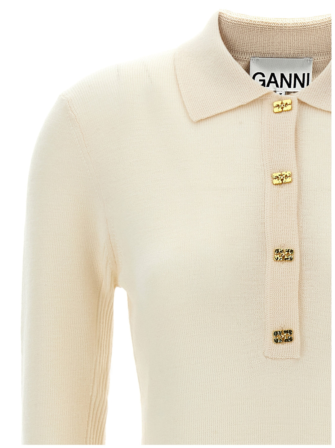 Logo Embroidery Knitted  Shirt Polo White