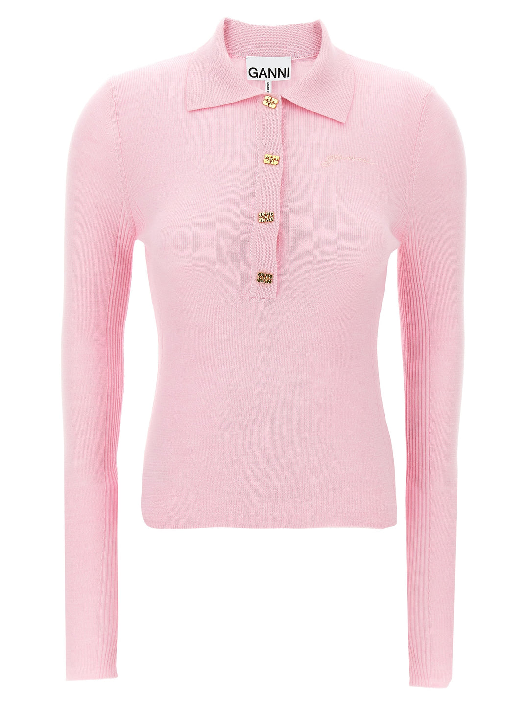 Logo Embroidery Knitted  Shirt Polo Pink