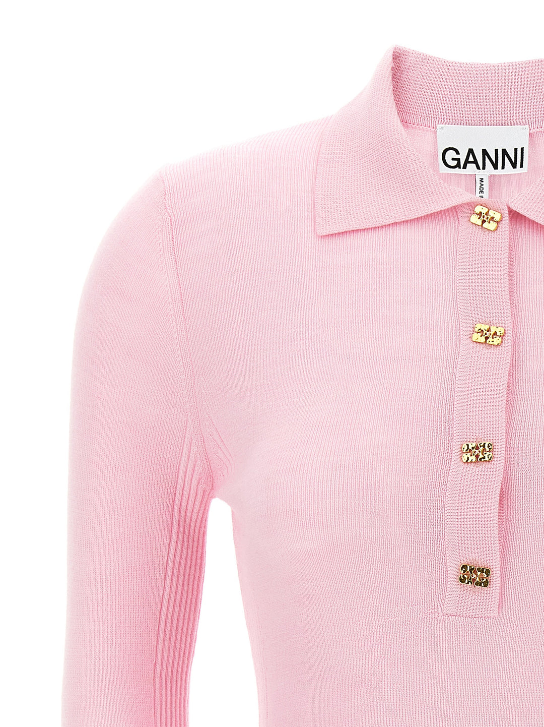 Logo Embroidery Knitted  Shirt Polo Pink