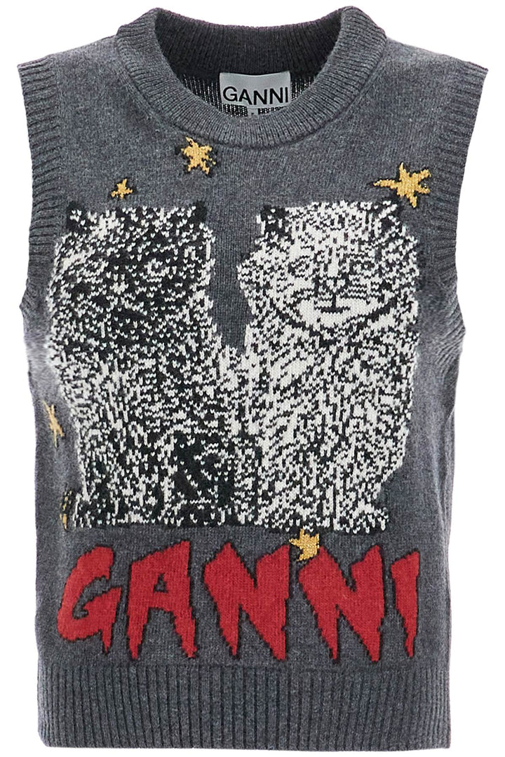 Gilet In Maglia Graphic Cats