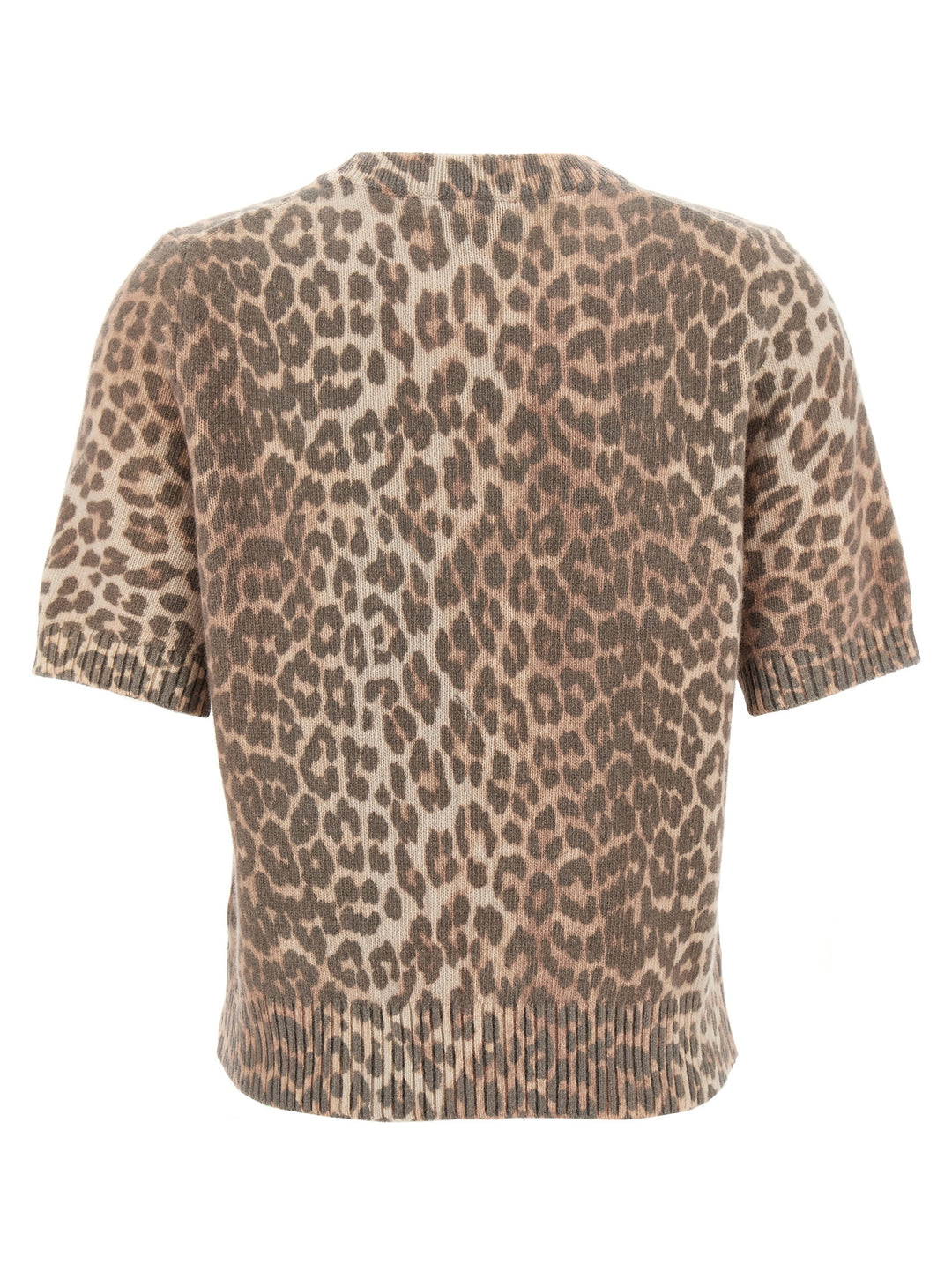 Ganni Leopard Wool Mix T-shirt - Brown | 2b1b7da7c193e5f5ab256f2c2a89545e620a0fe2