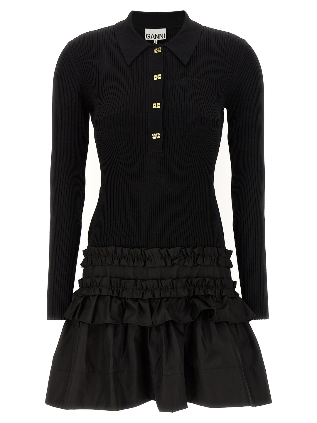 Ganni 'Melange Rib Knit Mini' Dress S Black Ganni 'Melange Rib Knit Mini' Dress S Black