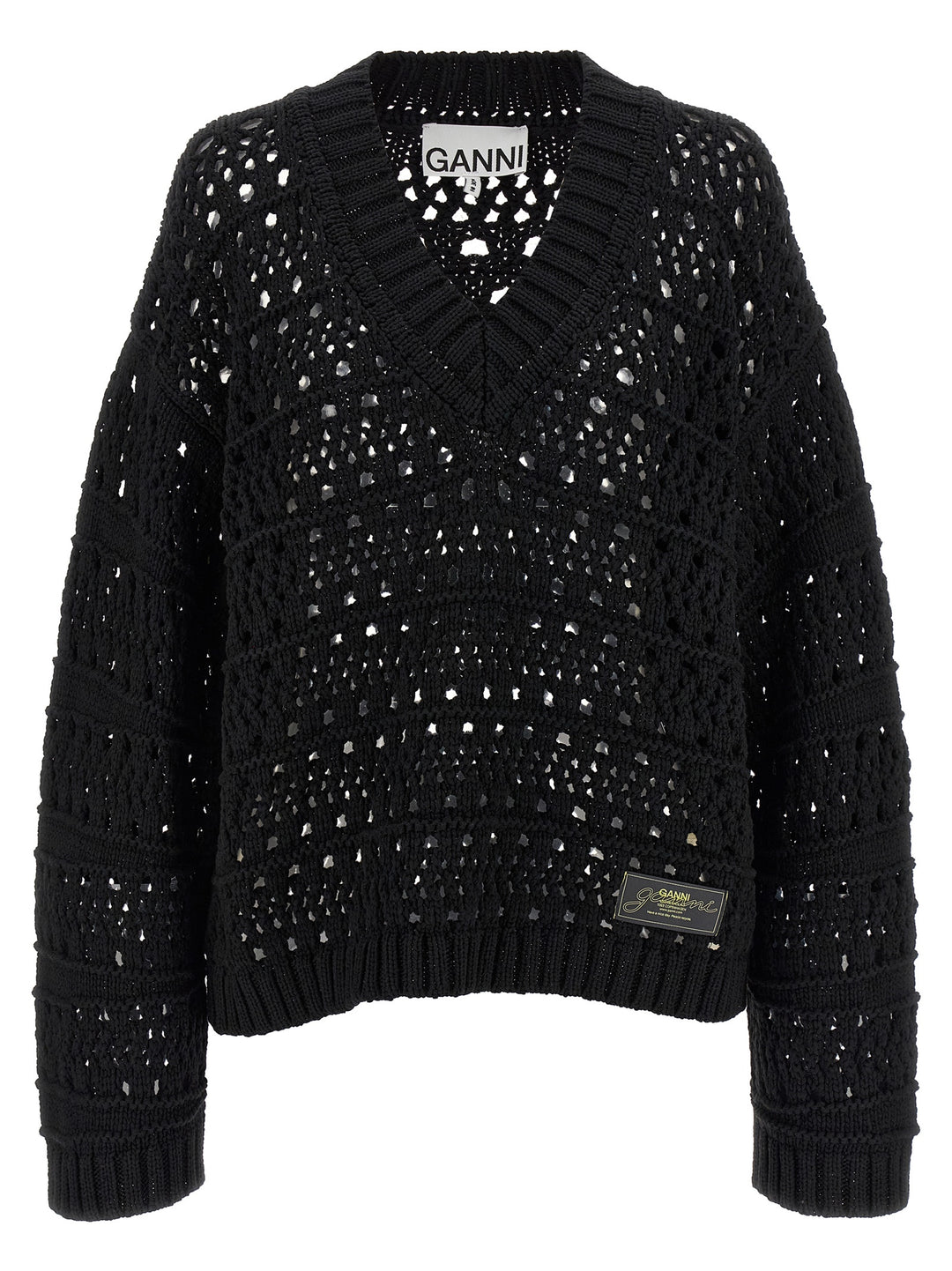 Ganni Black Crochet V-Neck Sweaters and Cardigans - Black | 1467bbc42b3f7b13fedeabd2bc3a7d4455dc7049