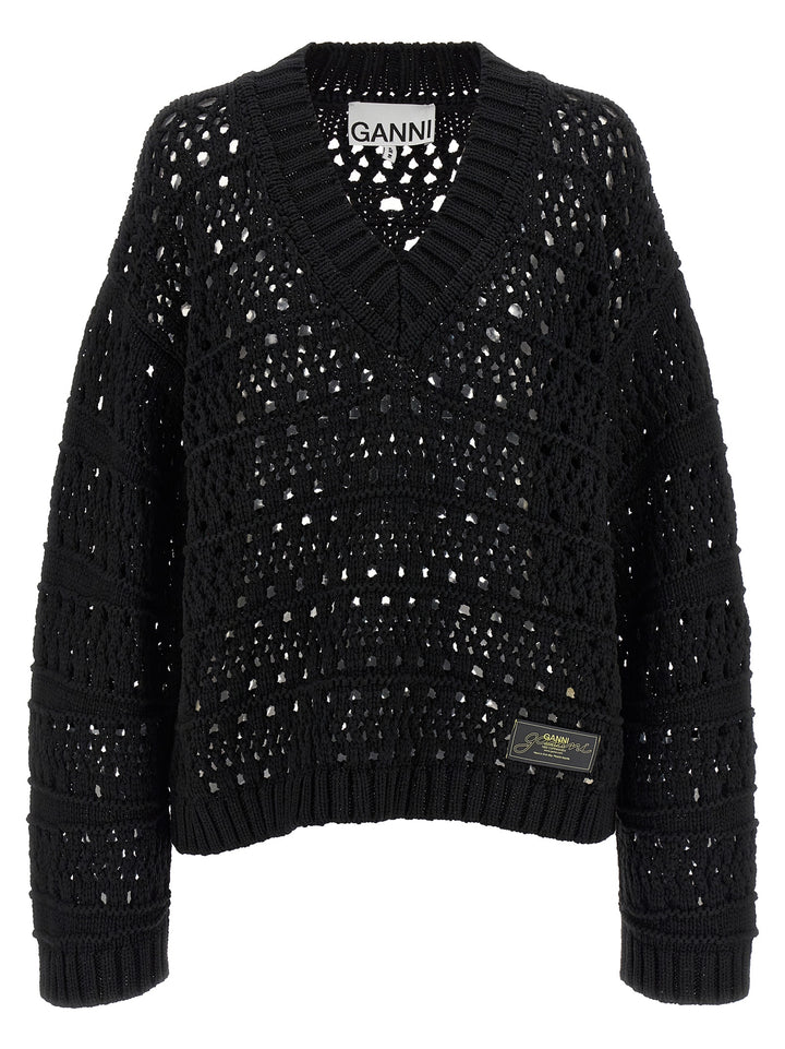 Ganni Black Crochet V-Neck Sweaters and Cardigans - Black | 1467bbc42b3f7b13fedeabd2bc3a7d4455dc7049