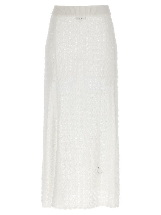 Shiny Pointelle Knit Skirts White