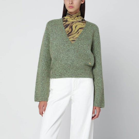 Green Wool-Blend Textured Sweater
