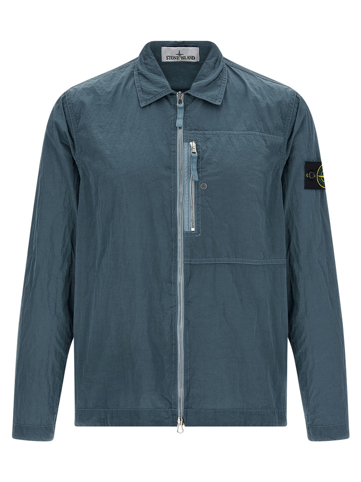 Stone Island Logo Badge Overshirt Shirt and Blouse - Blue | 78fd64920ee7182703fcf9b20bc59336e6b442d2