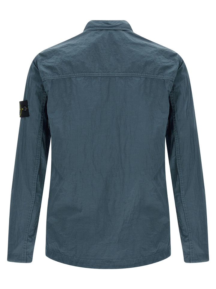 Stone Island Logo Badge Overshirt Shirt and Blouse - Blue | 098df364b4c96cb8bc1d9f5154638306c892e9a7