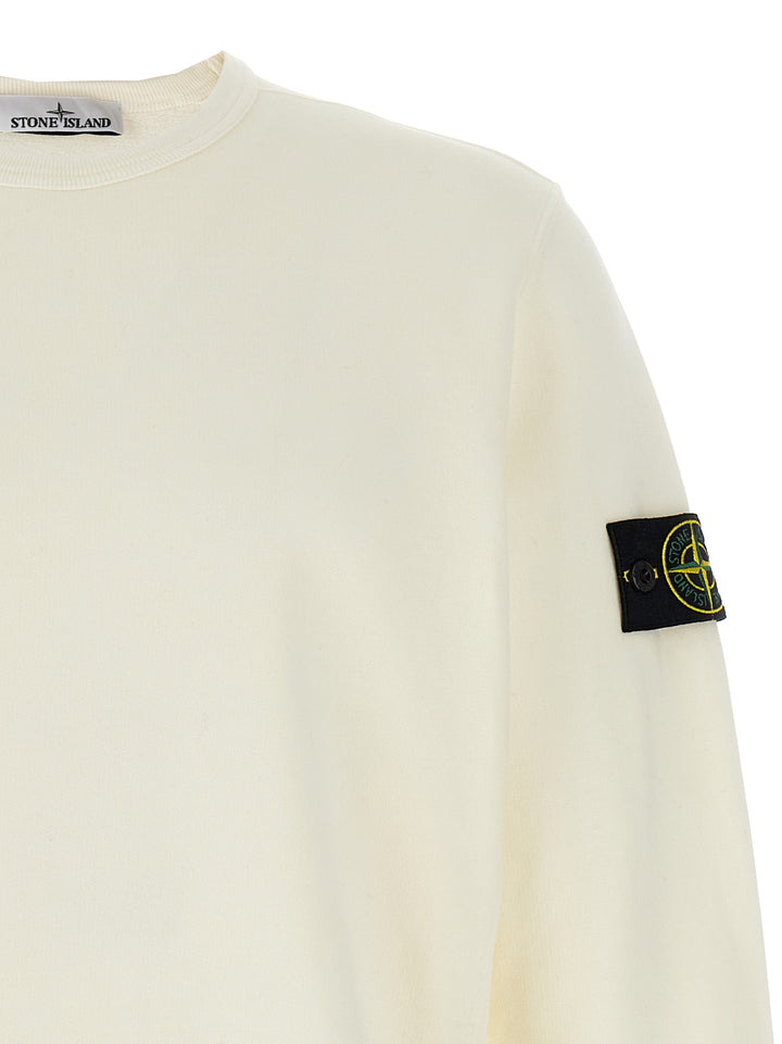 Stone Island Logo Badge Cotton Sweatshirt - White | 02b7ddd5ad789f126253ea15c1b606fc791f99b7