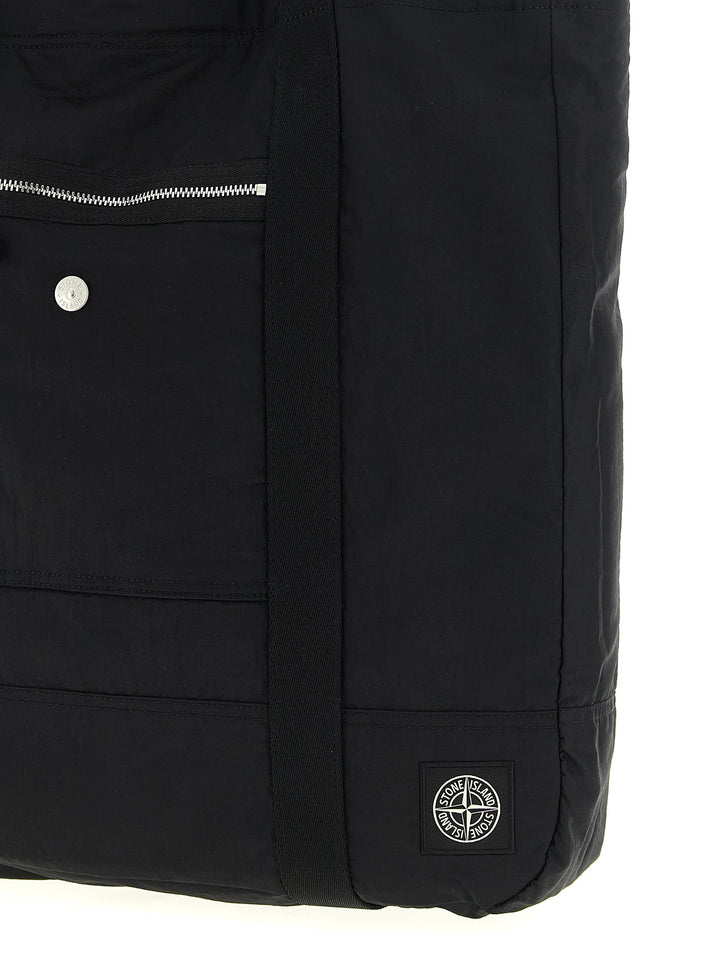 Stone Island Logo Patch Shopping Bag Tote Bag - Black | 099457f8dbf3a3f19f226a9abcd79a4d5e5bd423