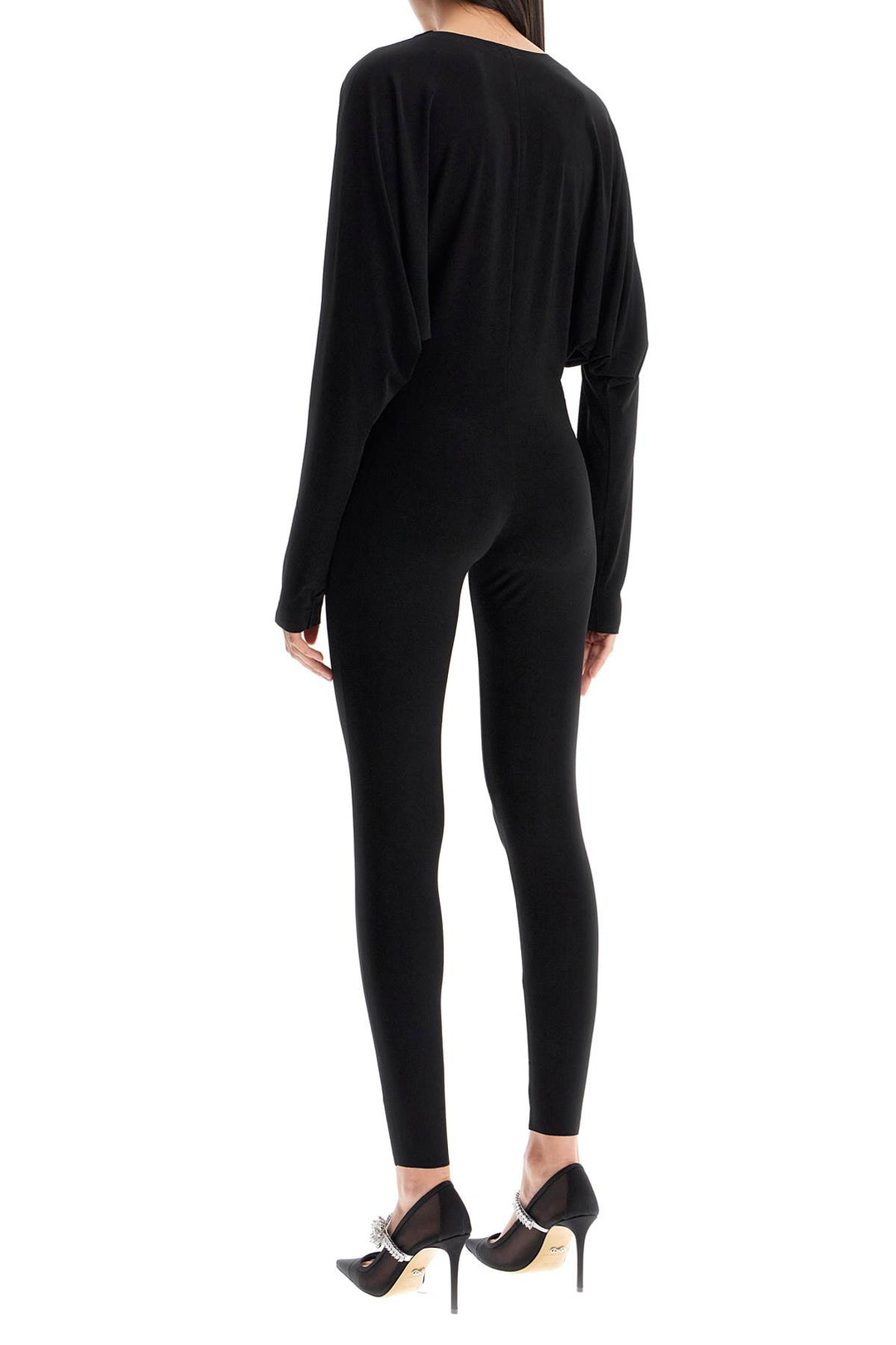 Black Slim Fit Long Sleeve V Neck Jumpsuit