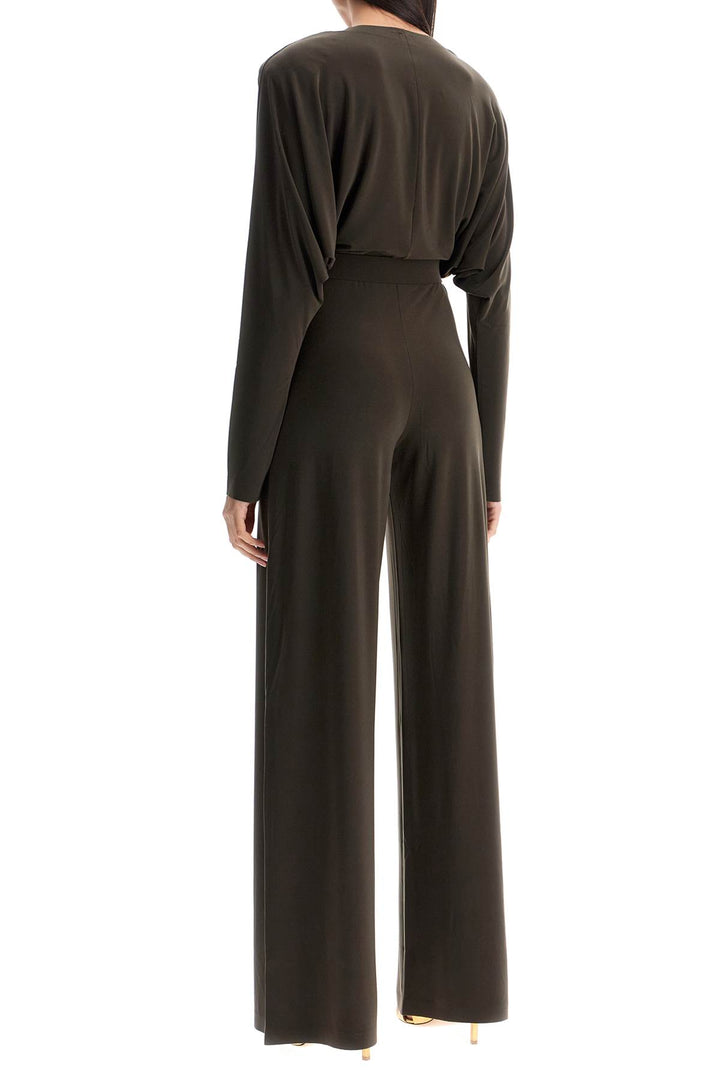 Dark Green Long Sleeve V Neck Jumpsuit