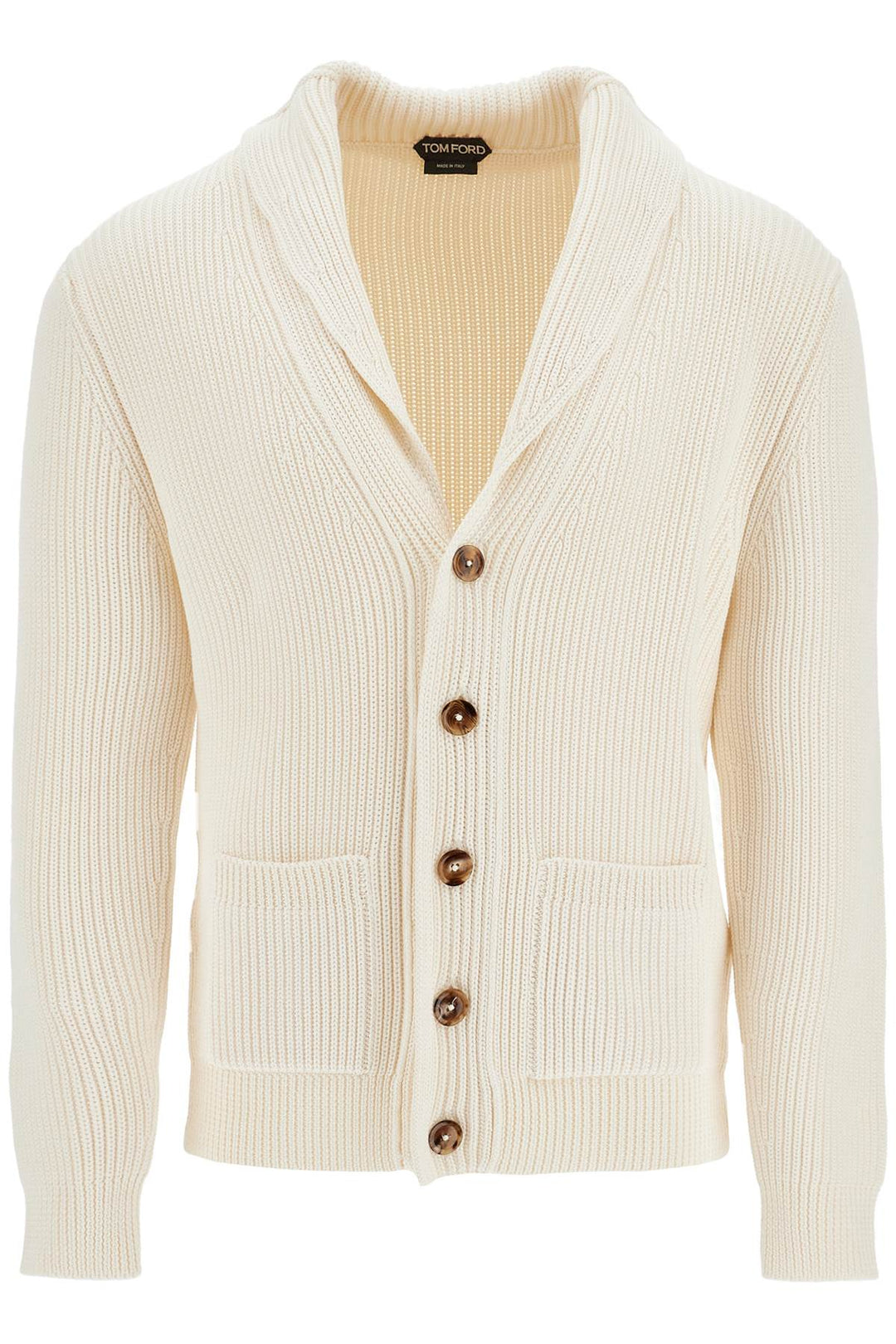 White Silk And Wool Cardigan With Shawl Collar