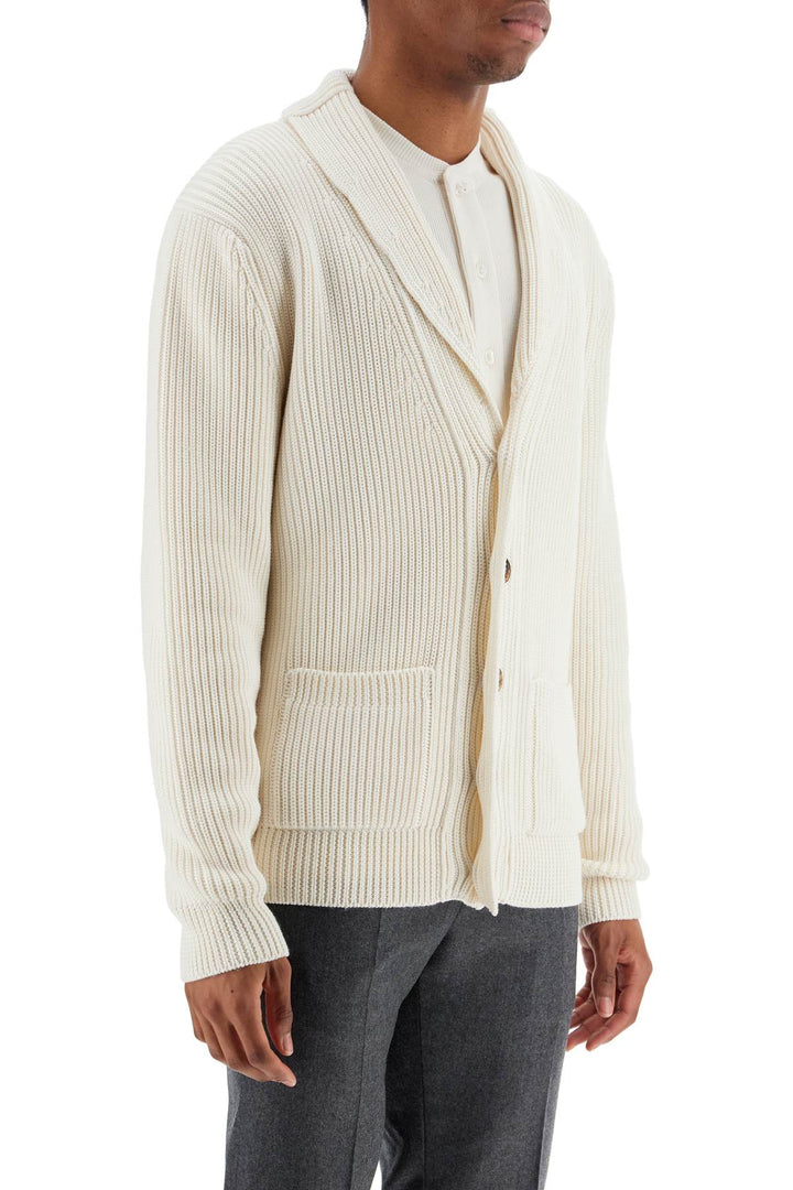 White Silk And Wool Cardigan With Shawl Collar