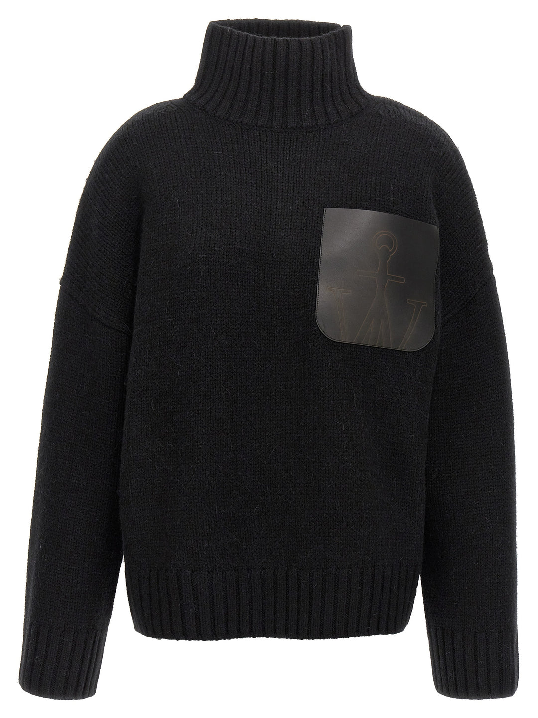 Leather Patch Pocket Sweater, Cardigans Black